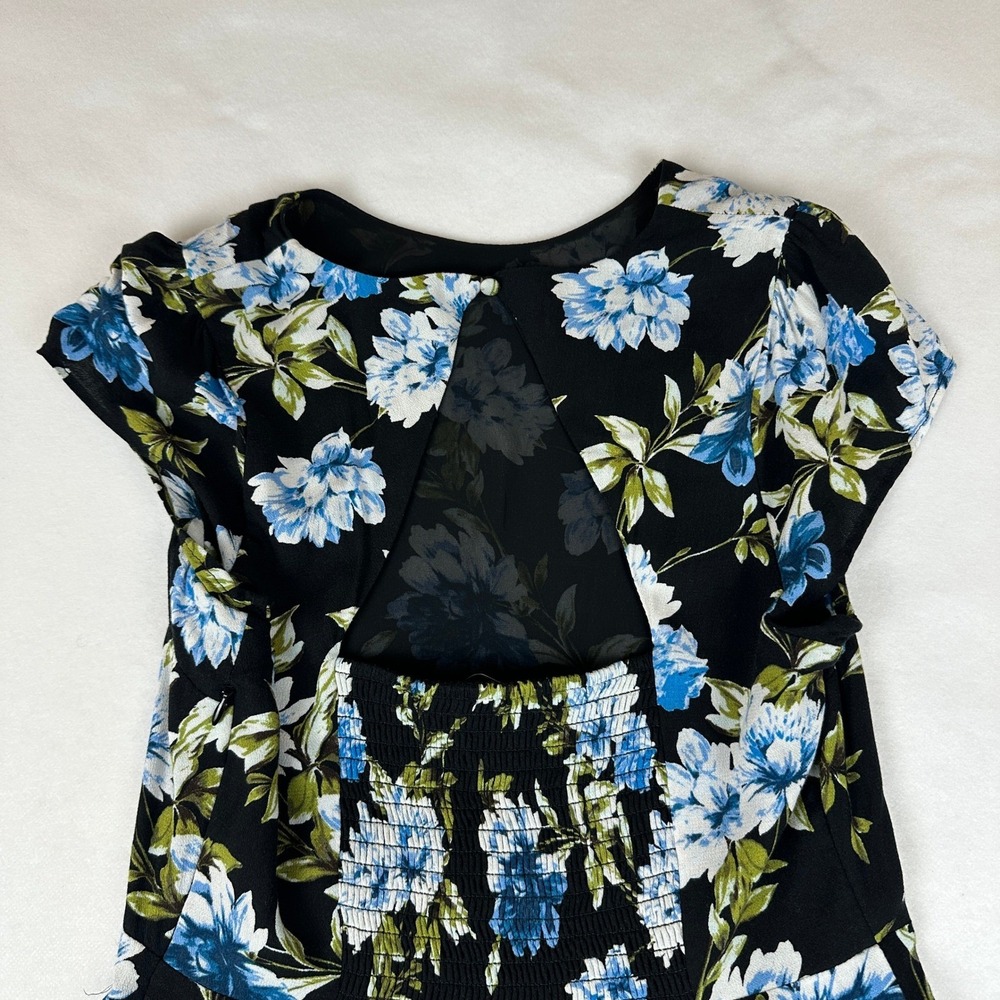 Banana Republic Blue Floral Midi Dress Cap Sleeve Keyhole Back 585951-01 Size 8 - Picture 4 of 14